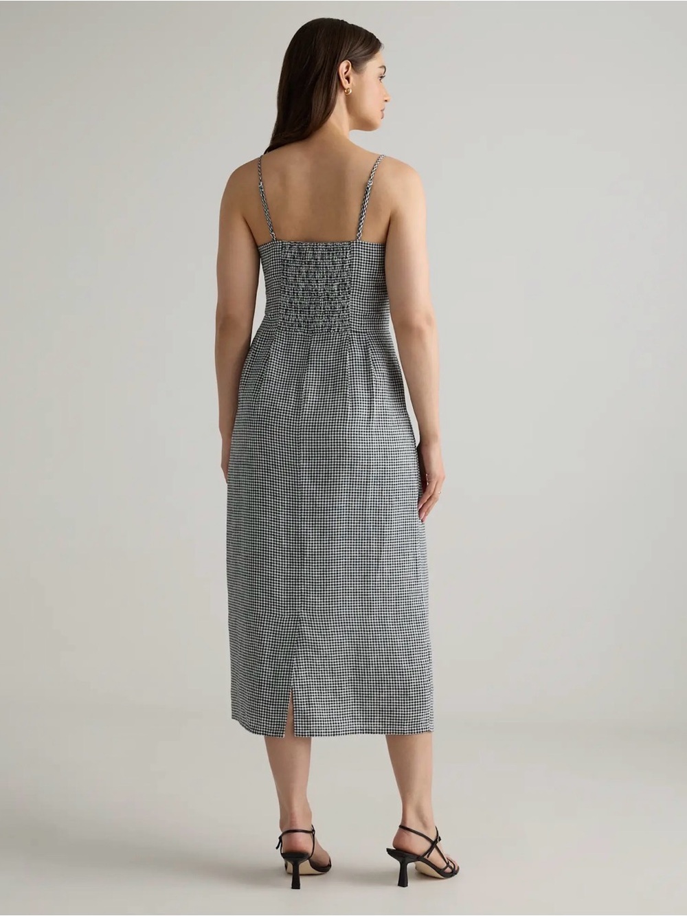 Quince Sleeveless Black & White Gingham Midi Dress - Picture 2 of 6